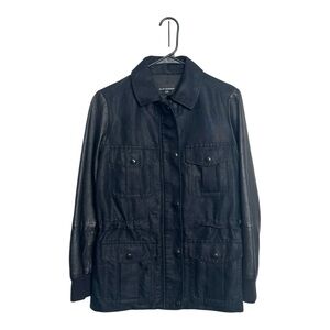 Club Monaco Women's Lamb Leather Sleeve Utility‎ Jacket in Black Size Small